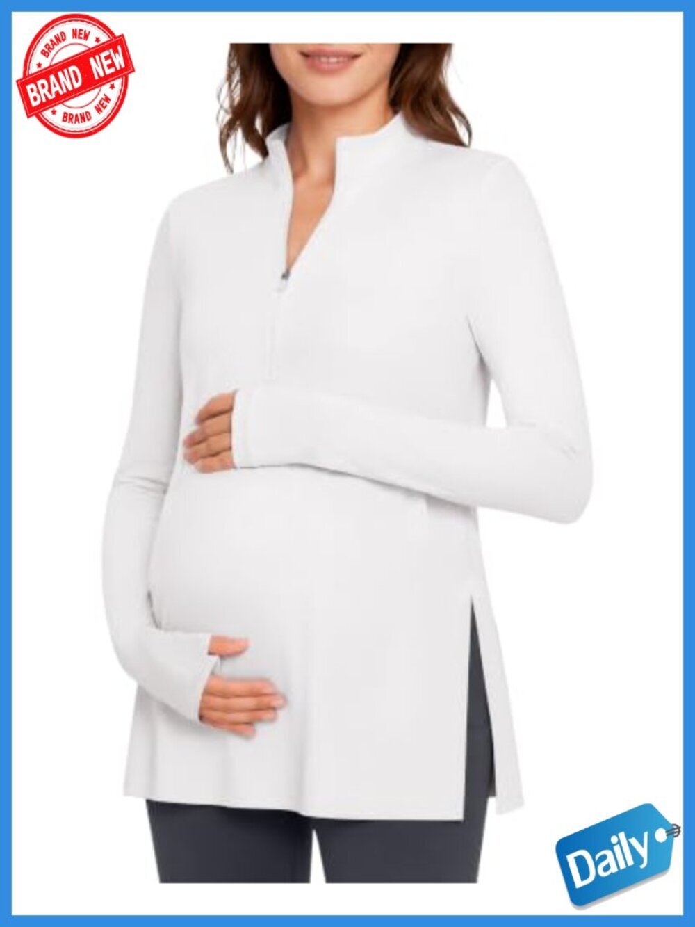 Maternity Long Sleeve Shirt UPF 50+ Half Zip Thumbholes Workout